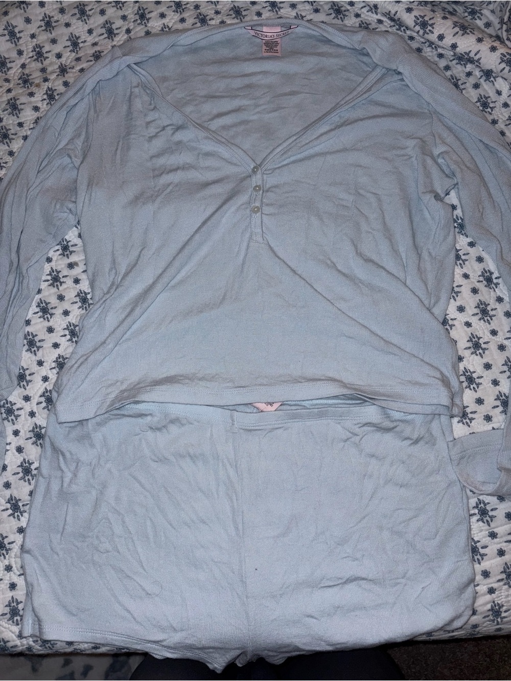Victoria's Secret Light Blue Long-Sleeve Henley Pajama Set